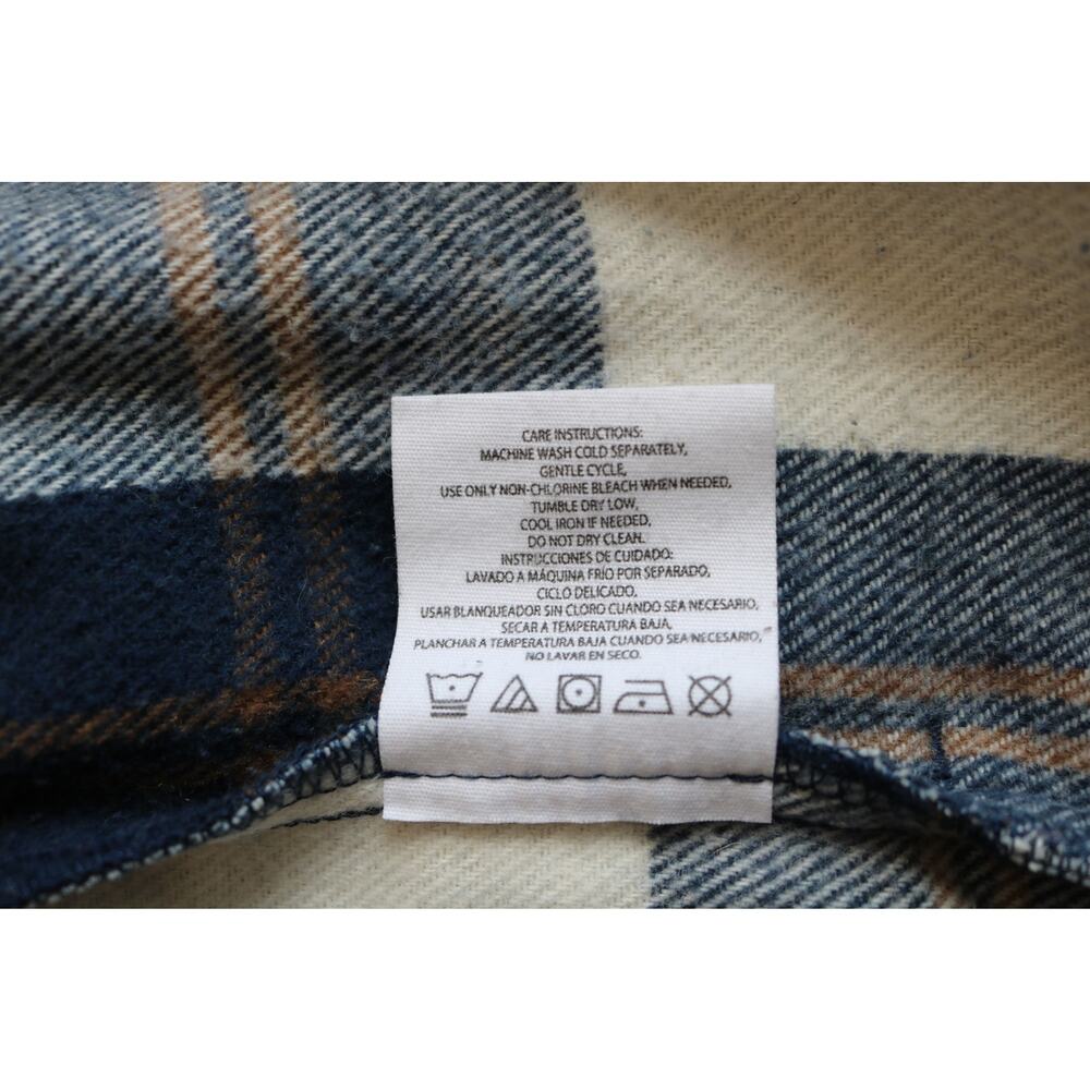 HFX Flannel Shirt Womens Medium Blue Brown White Plaid Flap Pockets Snap Buttons - Picture 15 of 16